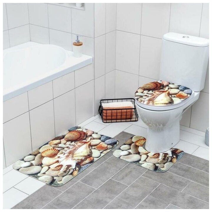 Набор ковриков для ванной и туалета Доляна «Ракушки», 3 шт, 37×45, 37×45, 45×75 см (1шт.)