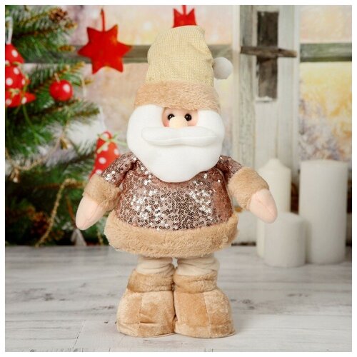 Мягкая игрушка Дед Мороз в пайетках стоит, 15х41 см (в сложенном виде 30 см), коричневый елочная игрушка дед мороз 11 см