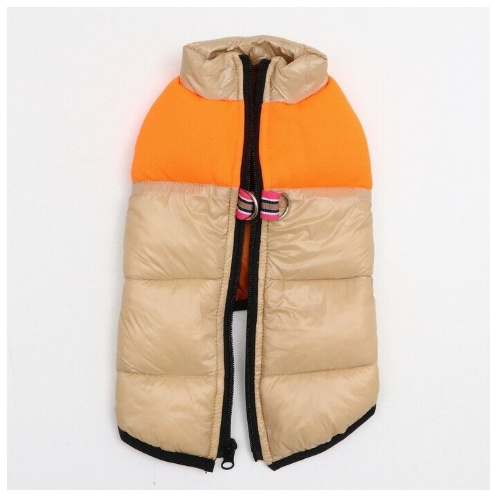 Куртка для собак на молнии, размер 16 (ДС 36 см, ОГ 46 см, ОШ 35 см), бежевая с оранжевым - фотография № 5