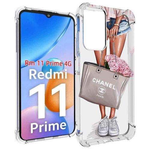 Чехол MyPads Девушка-с-сумкой женский для Xiaomi Redmi 11 Prime 4G задняя-панель-накладка-бампер