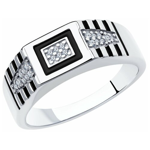 Печатка Diamant, серебро, 925 проба, фианит, эмаль, размер 19.5, белый кольцо из серебра эмаль 21wcc w 198 размер 16 мм
