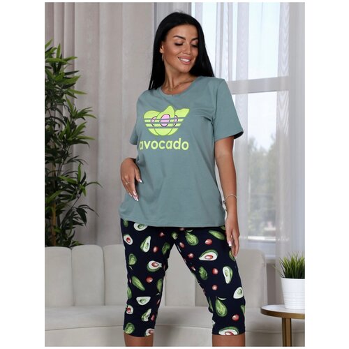 фото Костюм женский домашний футболка с бриджами авокадо ткань кулирная гладь 100% хлопок 52 размер ооо"адина текс"