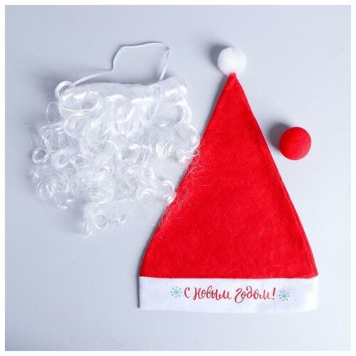 фото Карнавальный костюм взрослый «новогодний дед мороз», 3 предмета: колпак, борода, нос страна карнавалия