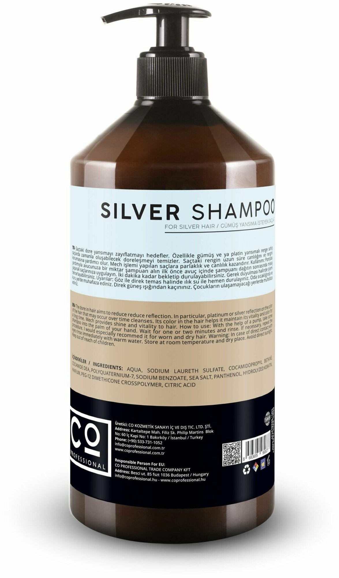 Шампунь для осветленных волос, против нейтрализации желтизны CO PROFESSIONAL Silver Shampoo, 1000 мл