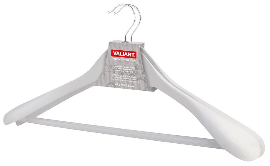 Вешалки для одежды Valiant Japanese White, деревянные, 44,5 x 23 x 5,8 см, белые, набор 2 шт