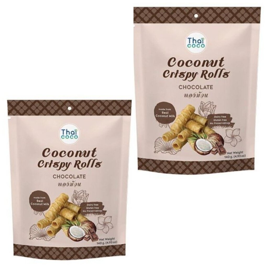 Вафельные кокосовые ролы Thai Coco, со вкусом шоколада, 140 гр. * 2 шт.