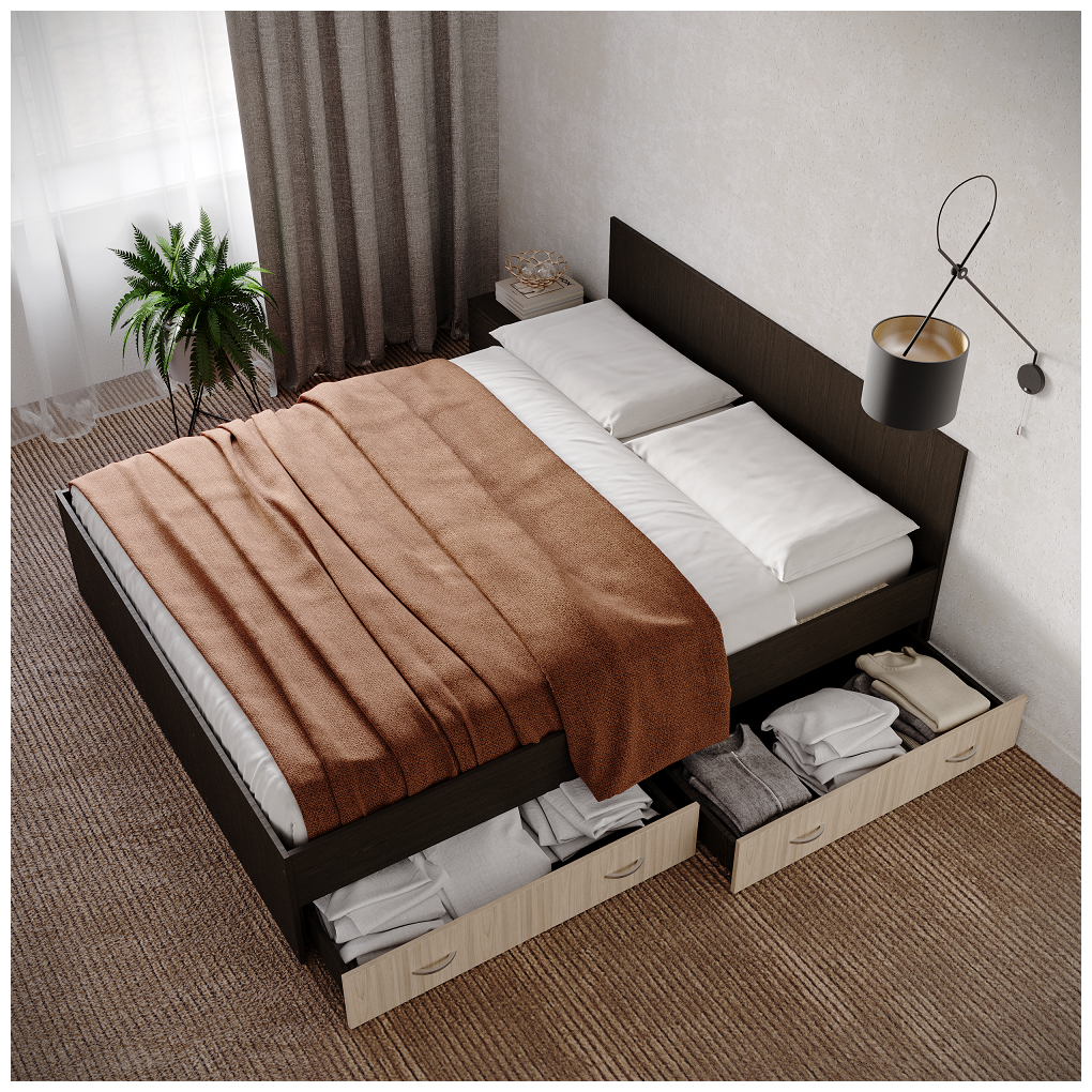 Кровать Виктория 160х200 венге/дуб с ящиками
