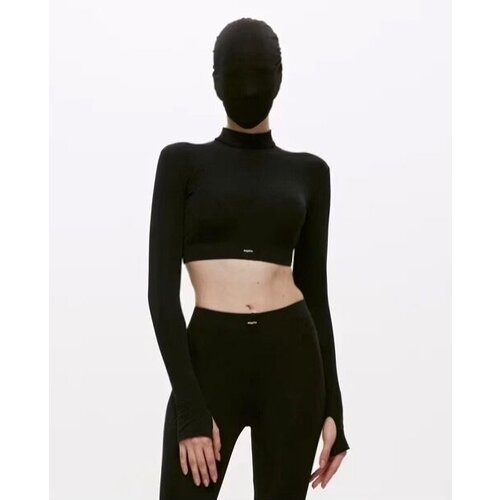 фото Женский кроп-топ с длинными спортивными рукавами moysha 001 - черный - 170/xs