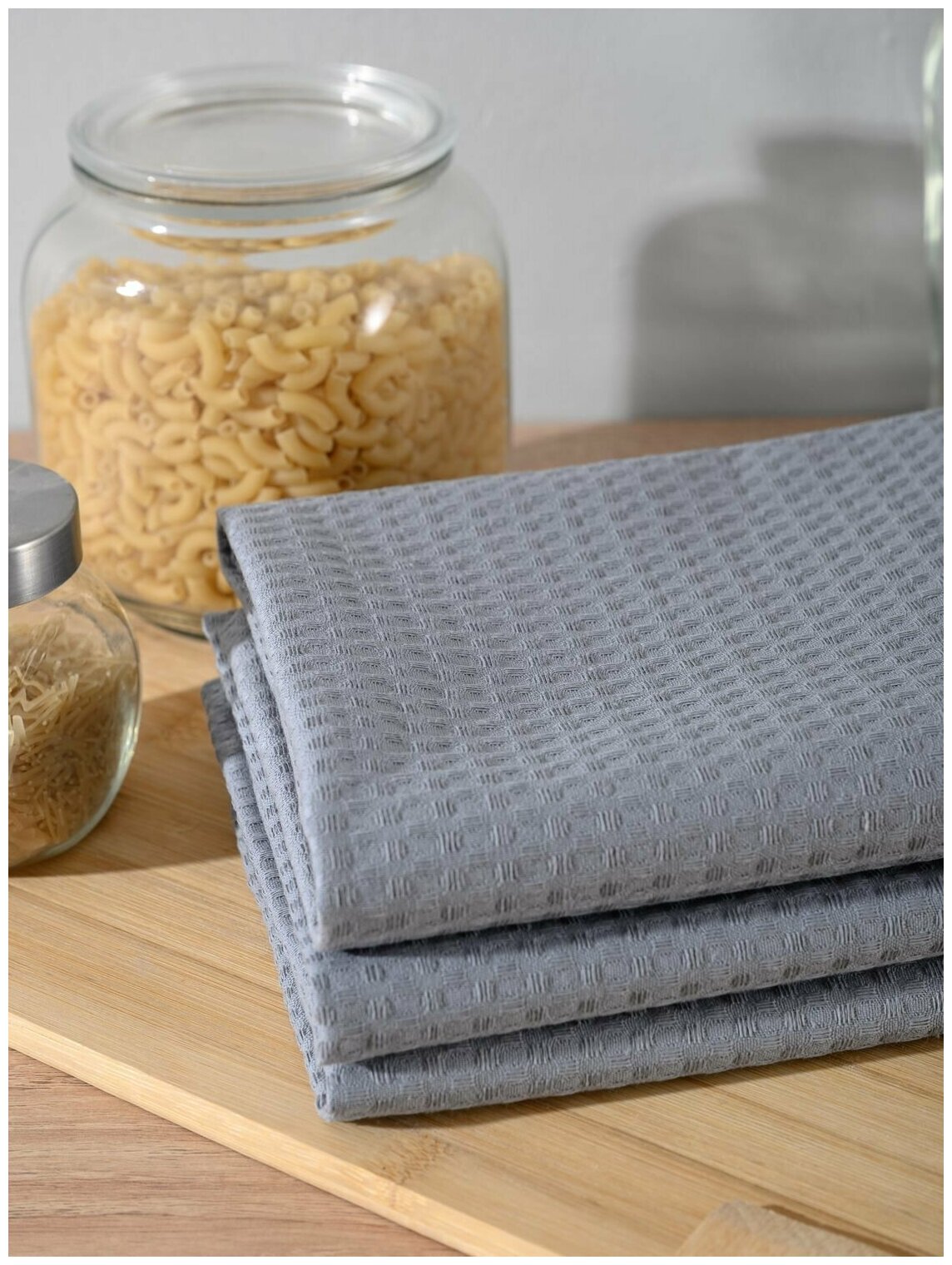 Набор кухонных полотенец вафельные / полотенца для кухни 45x60 3 шт AVICTORY серый - фотография № 7