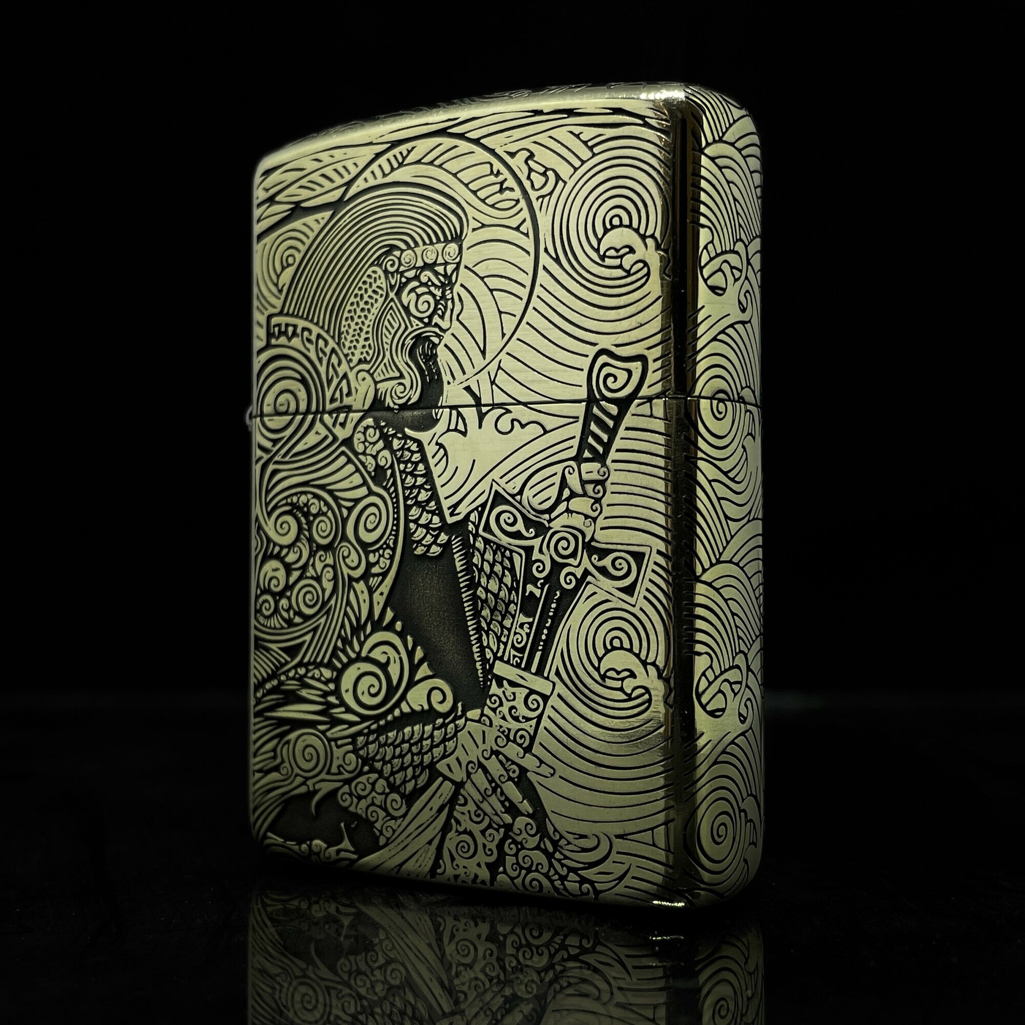 Зажигалка бензиновая Zippo(Armor) Перун Custom Латунь с глубокой объемной гравировкой - фотография № 1