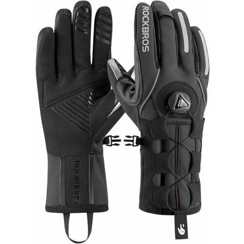 Перчатки RockBros, светоотражающие элементы, сенсорные, с утеплением, размер XL, черный