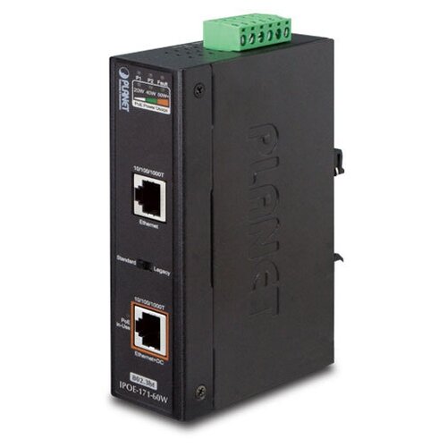 PoE инжектор PLANET IPOE-171-60W (IP30, Industrial Single-Port 10/ 100/ 1000Mbps 802.3bt PoE++ Injector (60 Watts, Legacy mode support, PoE Usage LED, -40 to 75 C) инжектор poe zyxel poe12 60w