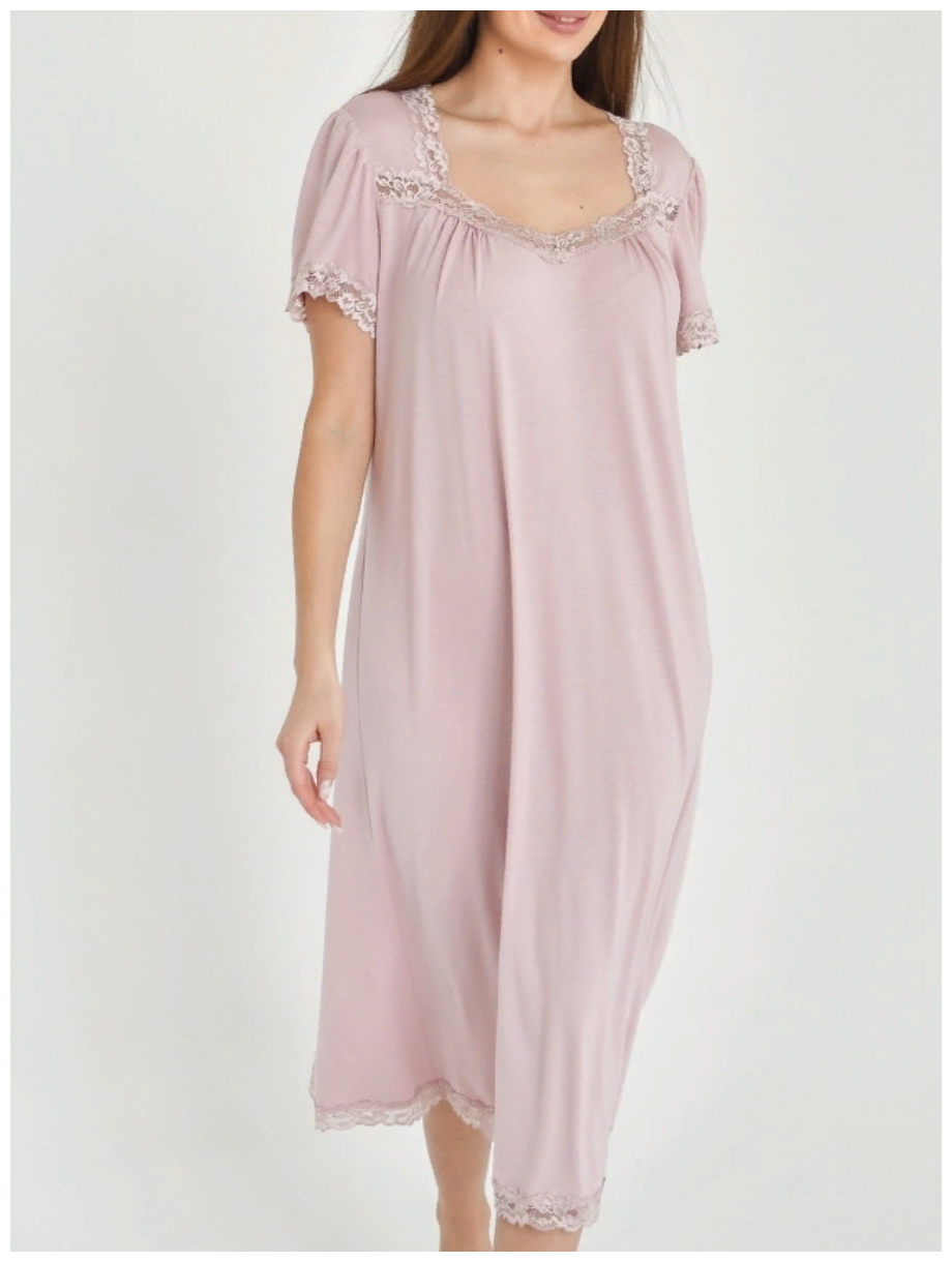 Женская ночная сорочка Анастасия, 52 розовая, с рукавом, большой размер. Текстильный край. - фотография № 3