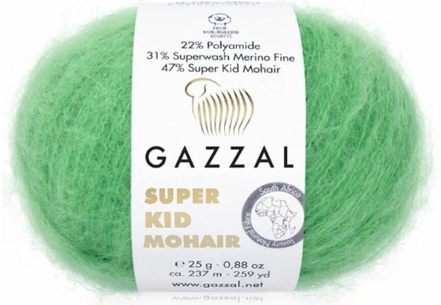 Пряжа Gazzal Super Kid Mohair зеленое яблоко (64427), 31%меринос/47%супер кид мохер/22%полиамид, 237м, 25г, 1шт
