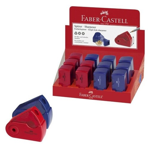 Точилка Faber-Castell с контейнером Sleeve-мини, 1 отверстие, красный/синий точилка faber castell металлическая 1 отверстие