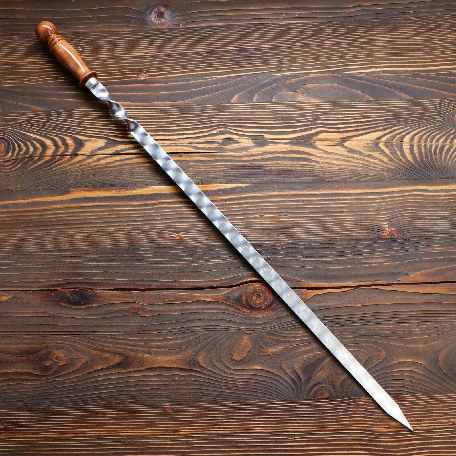 Шампур узбекский 84см, деревянная ручка, (рабочая часть 60см/2см) с узором - фотография № 2