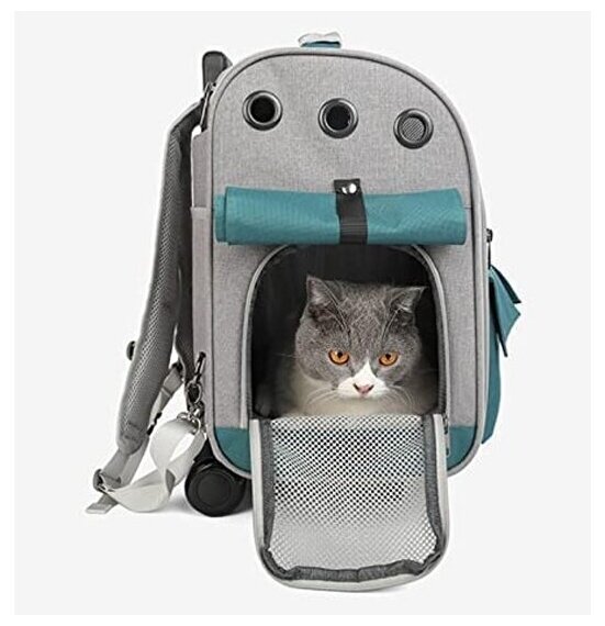 Рюкзак-тележка для путешествий с животными ZooWell Travel серая с зеленым Comfort - фотография № 17