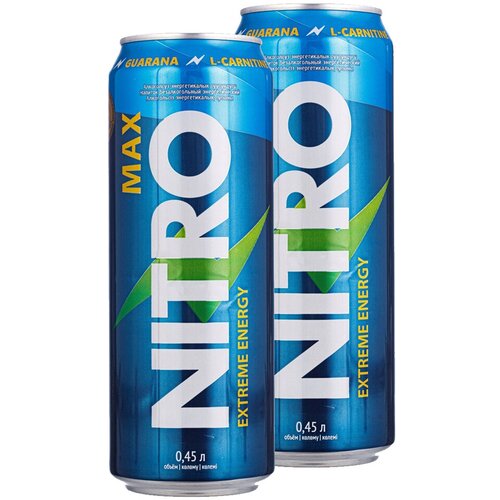 Энергетический напиток NITRO, MAX Energy, 2х450мл / С Л-карнитином, Гуараной, Женьшенем