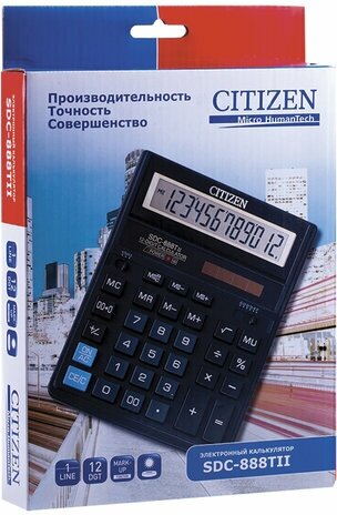 Калькулятор настольный CITIZEN SDC-888TII (203х158 мм), 12 разрядов, двойное питание
