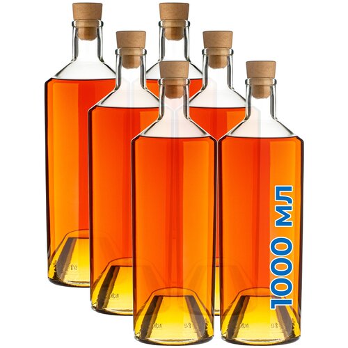 Бутылка стеклянная для воды, масла, настоек с пробкой, Боня, KHome, бесцветная, 1 л, 6 шт