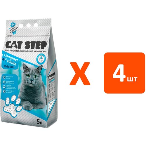 cat step wood original наполнитель древесный комкующийся для кошачьего туалета 5 5 л CAT STEP COMPACT WHITE ORIGINAL наполнитель комкующийся для туалета кошек (5 л х 4 шт)