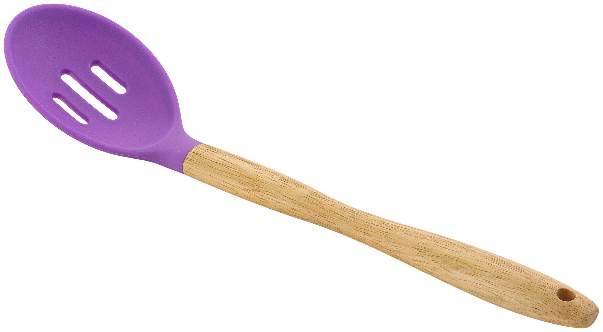 Шумовка/ Лопатка из пвх/ 32 х 7 см / Шумовка силиконовая с деревянной ручкой, цвет фиолетовый