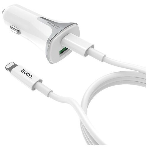 АЗУ, 1 USB QC3.0+1 PD (Z31A), HOCO, кабель Type-С to Lighting, белый автомобильное зарядное устройство usb qс 3 0 18w type c pd 18w 2 порта с функцией быстрой зарядки белый