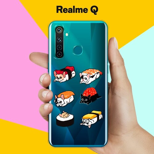 Силиконовый чехол на realme Q Суши из мопсов / для Реалми Ку