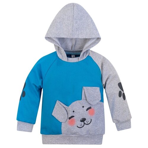 фото Костюм детский 746, утенок, размер 56(рост 104 см) т.бирюза_меланж_собака (толстовка с капюшоном и брюки)