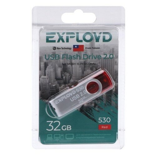 Флешка Exployd 530, 32 Гб, USB2.0, чт до 15 Мб/с, зап до 8 Мб/с, красная флешка exployd 530 4 гб usb2 0 чт до 15 мб с зап до 8 мб с красная