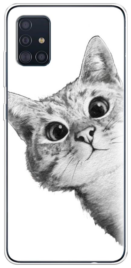 Силиконовый чехол "Кот рисунок черно-белый" на Samsung Galaxy A51 / Самсунг Гэлакси А51