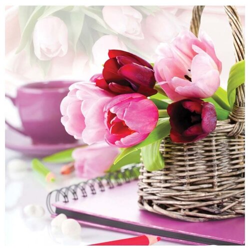 фото Белоснежка набор для вышивания тюльпаны в корзине 50 x 50 см (7030-3d)