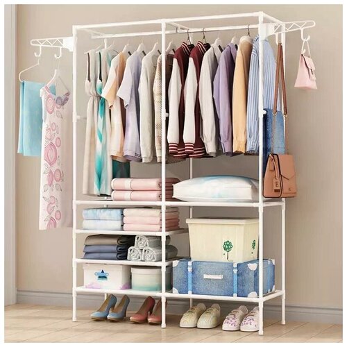 Напольная вешалка для одежды с полками для обуви/ Гардероб/ Белый