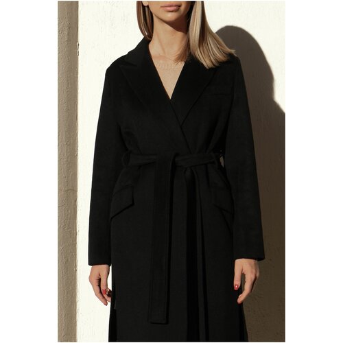 Женское пальто халат с разрезами черный