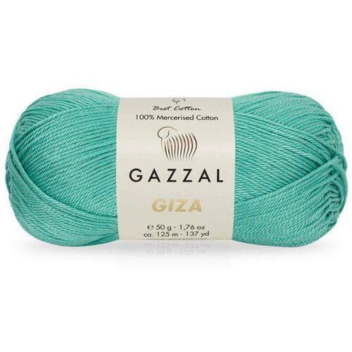 Пряжа Gazzal Giza зеленая бирюза (2481), 100%мерсеризованный хлопок, 125м, 50г, 3шт