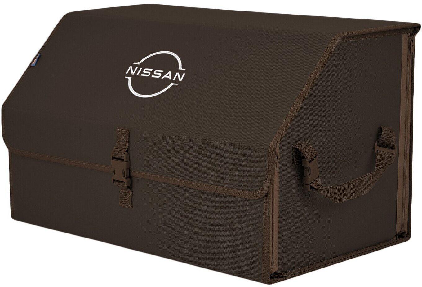 Органайзер-саквояж в багажник "Союз" (размер XL). Цвет: коричневый с вышивкой Nissan (Ниссан).