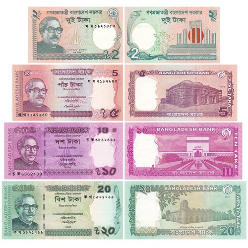 Комплект банкнот Бангладеш, состояние UNC (без обращения), 2012-2022 г. в.