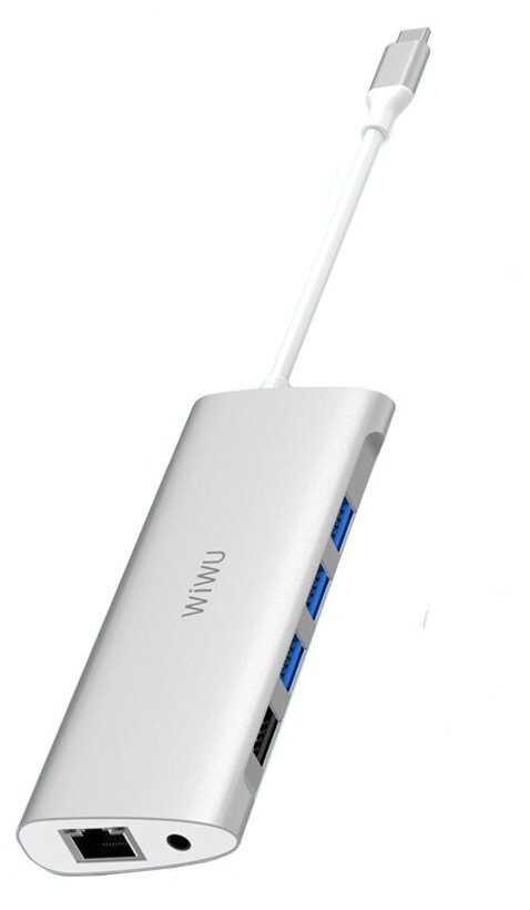 Переходник - Хаб WiWU Alpha 11 in 1 Type C to x3 USB 3.0, USB 2.0, Type C, RJ45, HDMI, VGA, AUX 3,5 мм, Cardreader Adapter, серебристый