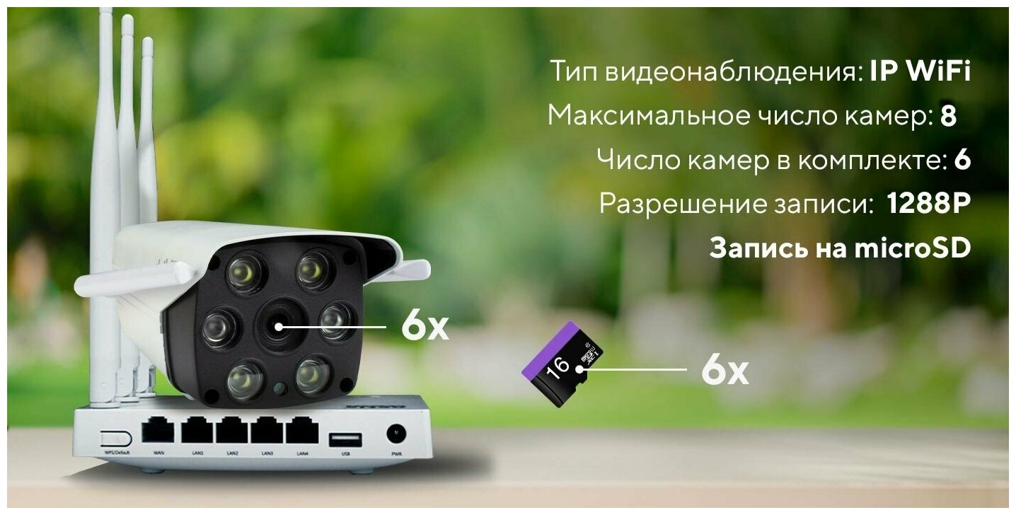 Комплект видеонаблюдения PS-link KIT-XMS306R 6 WIFI камер для улицы 3Мп и роутер