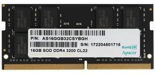 Оперативная память Apacer DDR4 16GB 3200MHz SO-DIMM (PC4-25600) CL22 1.2V (Retail) 1024*8 3 years (AS16GGB32CSYBGH/ES.16G21. GSH)
