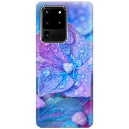 фото Ультратонкий силиконовый чехол-накладка для samsung galaxy s20 ultra с принтом "голубой цветочек" gosso
