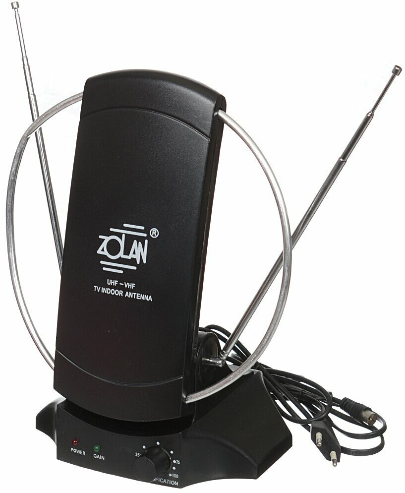 Антенна телевизионная комнатная, UNF, VHF, FM, 1.3 м, цифровое тв, Zolan, ColorTB/FB-029