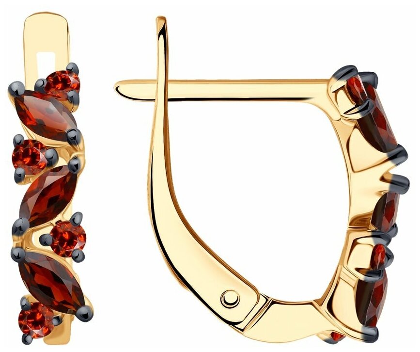 Серьги, красное золото, 585 проба, гранат