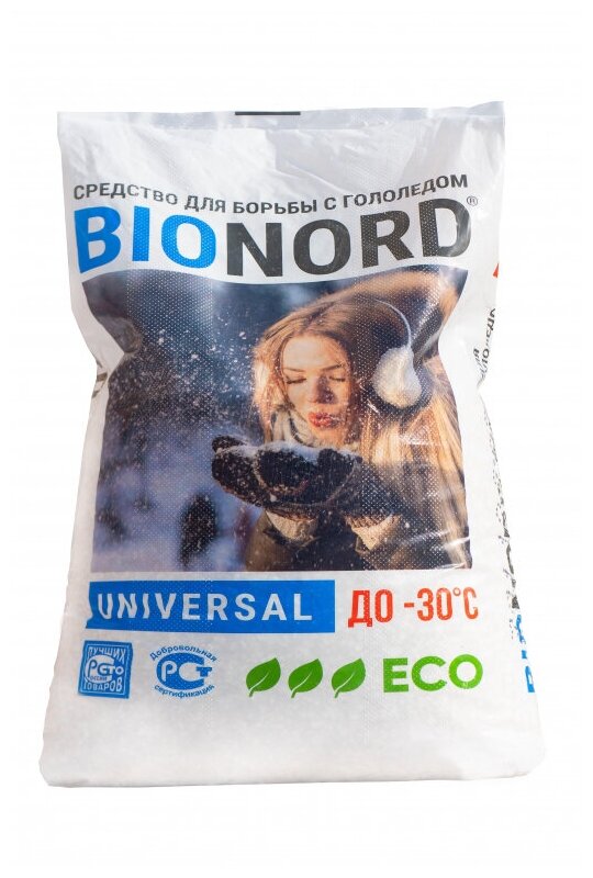 Реагент антигололедный Бионорд UNIVERSAL 23кг, до -30С, мешок - фотография № 20