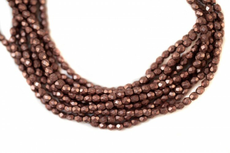 Бусины граненые Firepolish 3мм, отверстие 0,7мм, цвет 04B04 коричневый металлик, 713-021, 1 нить (около 50шт)