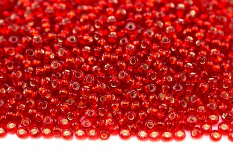 Бисер чешский PRECIOSA круглый 8/0 97070 красный, серебряная линия внутри, 50г