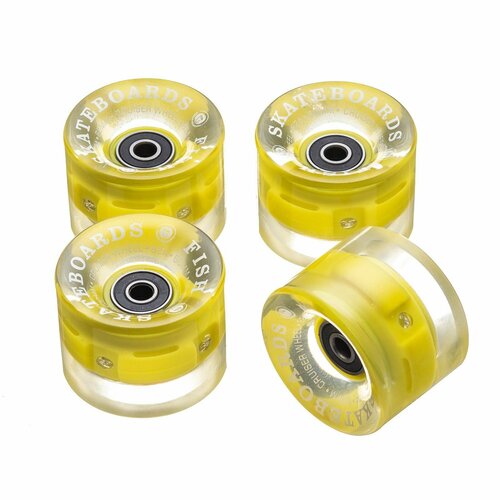 Набор светящихся LED колес для скейтборда (пенни борда) 4 шт . Fish Skateboards желтые