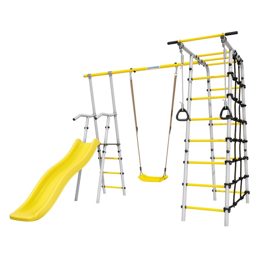 Детский спортивный комплекс Romana 103.07.06 Богатырь + пластиковые качели grey/yellow