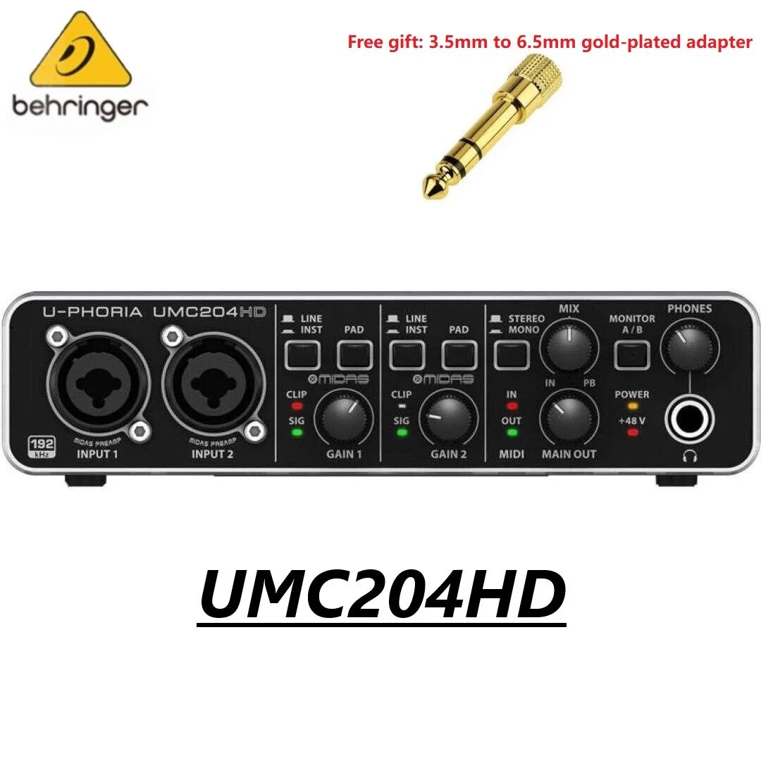 Внешняя звуковая карта Behringer UMC204HD, 24 бит/192 кГц, формат 2,0, цвет черный, UMC204HD