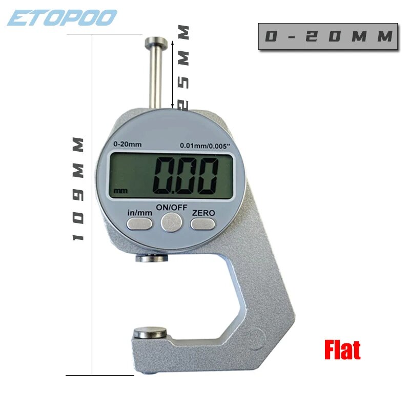Цифровой толщиномер ETOPOO 0-12,7 мм, 0-20 mm flat
